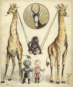 Kirahvit leikkivät apinan kanssa (chromolitho)